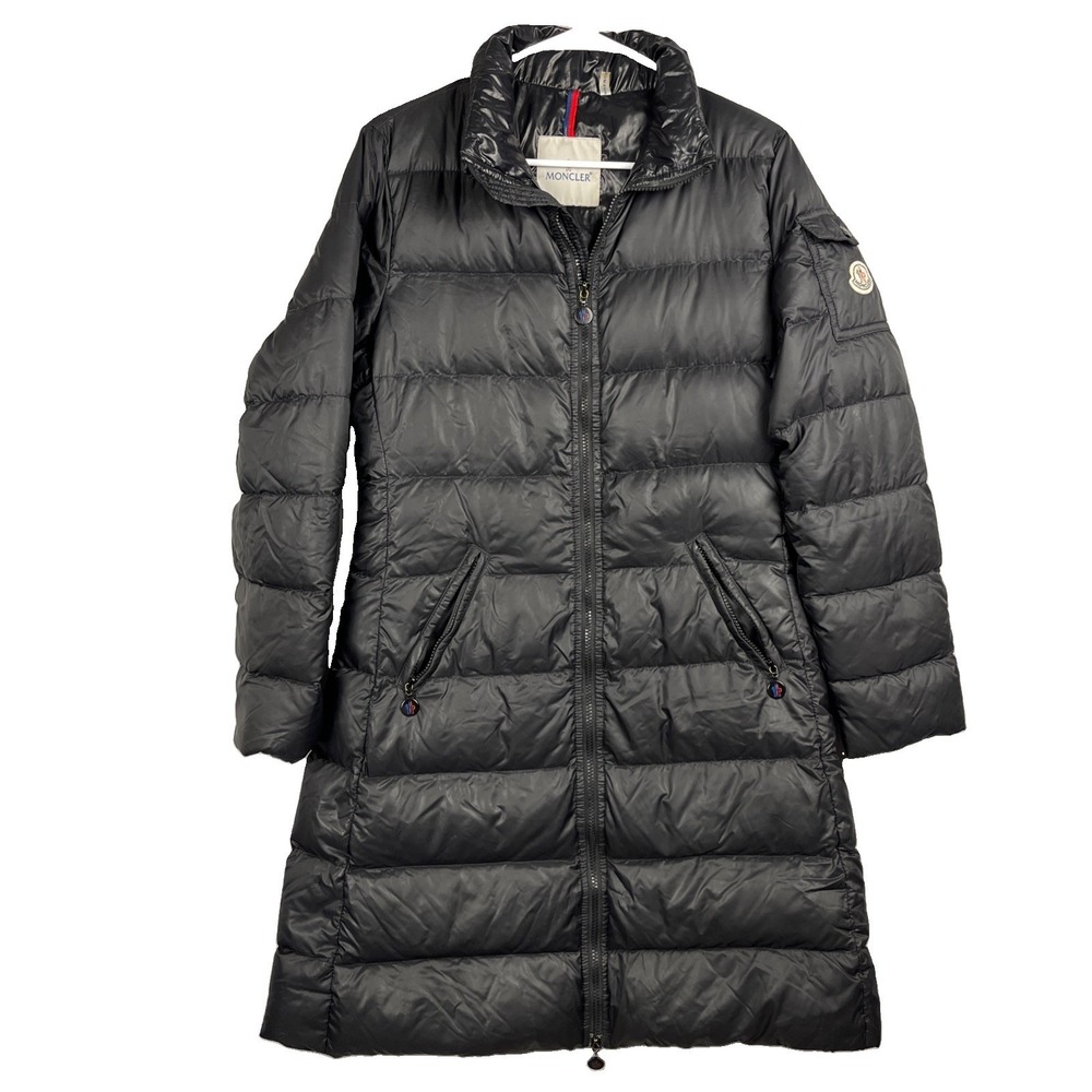 Moncler Moka Long Down Hooded Parka Coat Black Women's Size 2 AUTHENTICATED Puff